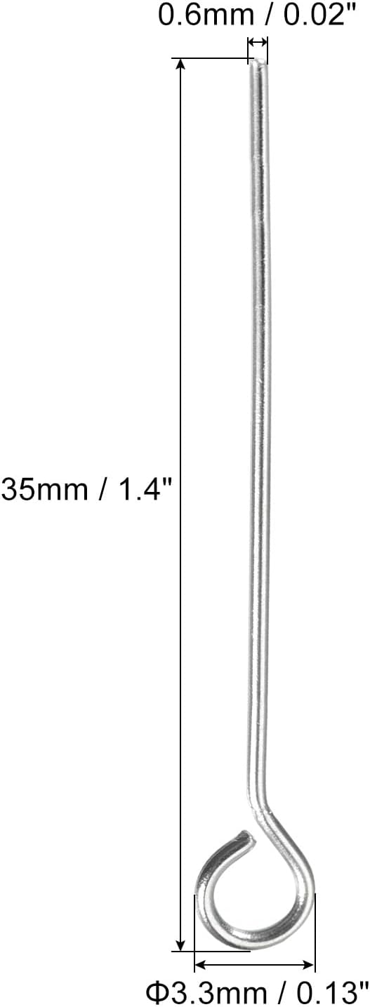 PATIKIL 200Pcs 304 Stainless Steel Jewelry Eye Pins 35mm 22 Gauge Silver Open Eye Pins for Jewelry Making DIY Craft Necklaces Bracelets Earrings