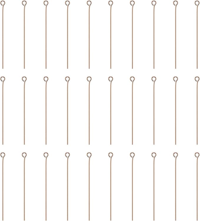 HARFINGTON 100pcs Open Eye Head Pins 1.97" 50mm Mini Metal Wire Eye Pins Beading Small Needles Bulk for Earring Pendant Necklace Bracelet Charm Jewelry Making Findings DIY Craft, Rose Gold