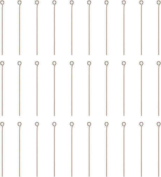 HARFINGTON 100pcs Open Eye Head Pins 1.97" 50mm Mini Metal Wire Eye Pins Beading Small Needles Bulk for Earring Pendant Necklace Bracelet Charm Jewelry Making Findings DIY Craft, Rose Gold