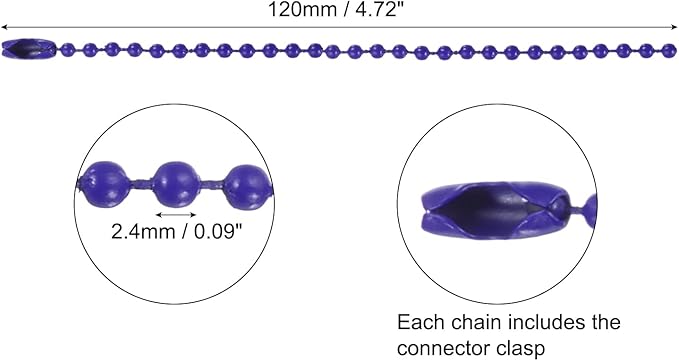 MECCANIXITY 20Pcs 5 Inch 12cm Ball Bead Chain, Metal Ball Chain with Connectors for Hanging Ornament Jewelry Necklace Dog Tag Keychain Christmas Decoration,Dark Purple