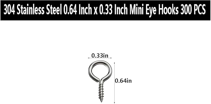 (304) Stainless Steel Small Screw Eyes 0.64x0.33 inch Eyelet Hooks Screws Ring 300 Pcs Small Jewelry Screw Hooks Eye Pins