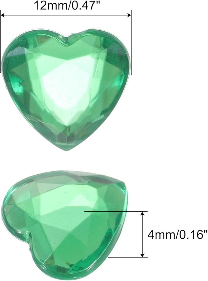 MECCANIXITY 40 Pcs Acrylic Heart Rhinestone 12mm Flat Back Plastic Gems Jewelry Stickers for Craft Bead Face Painting Costume Jewelry Making, Dark Green