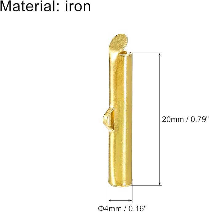 uxcell 100Pcs Slide on End Clasps, 20mm Tube Ball Bead Slider Crimp Ends for Multi-Strand DIY Craft Making, Gold Tone