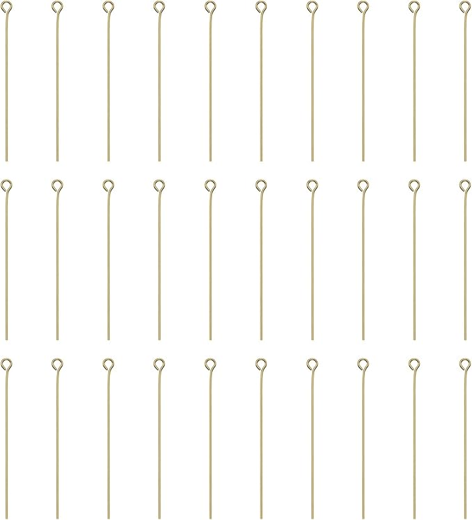 HARFINGTON 100pcs Open Eye Head Pins 1.97" 50mm Mini Metal Wire Eye Pins Beading Small Needles Bulk for Earring Pendant Necklace Bracelet Charm Jewelry Making Findings DIY Craft, 18K Gold