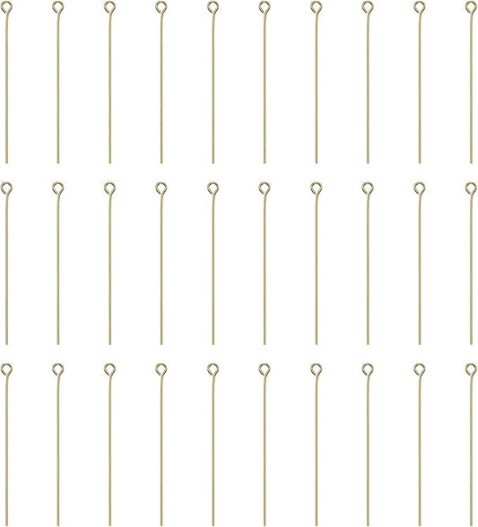 HARFINGTON 100pcs Open Eye Head Pins 1.97" 50mm Mini Metal Wire Eye Pins Beading Small Needles Bulk for Earring Pendant Necklace Bracelet Charm Jewelry Making Findings DIY Craft, 18K Gold