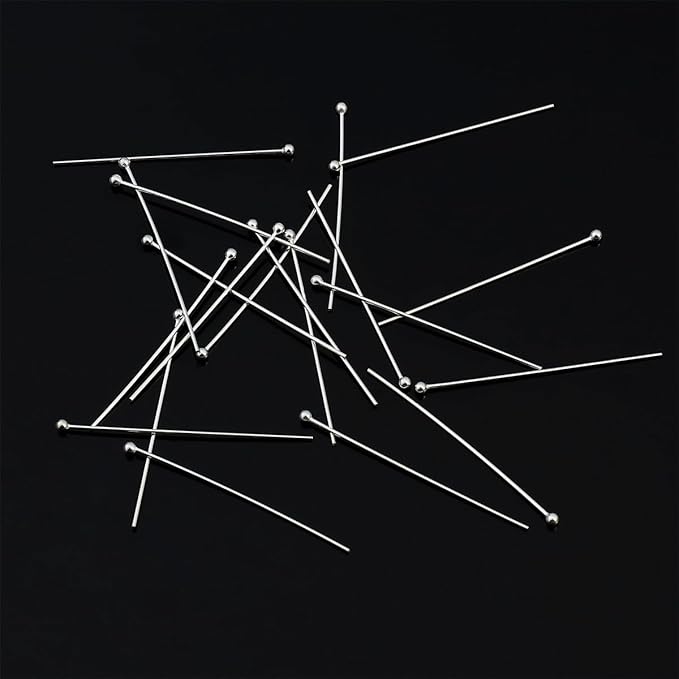 925 Sterling Silver Ball Head Pins 0.5x30mm 20pcs for Jewelry Making Findings