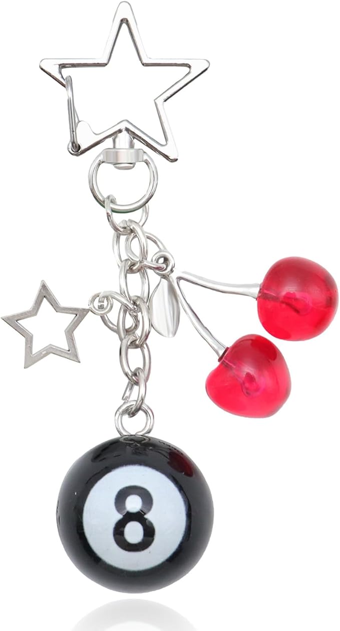 8 Ball Dice Keychain, Y2k Dice Purse Bag Charm with Cherry Star Heart Handbag Accessories for Women Men