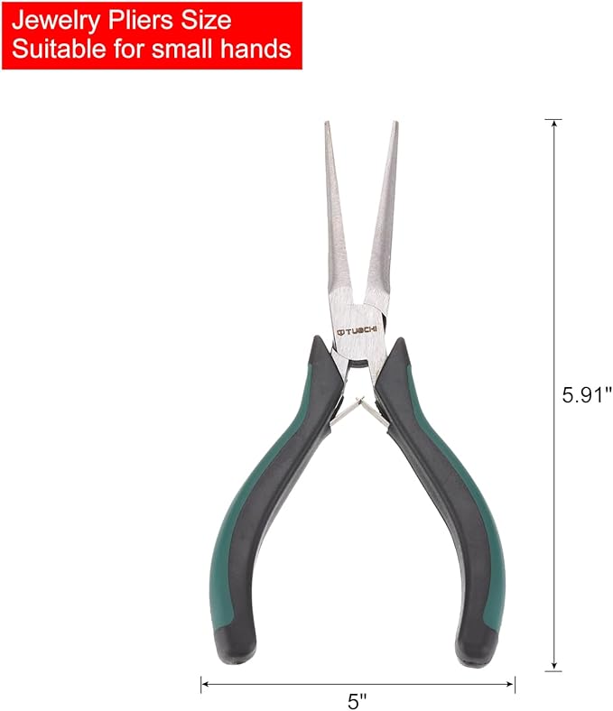 HARFINGTON Needle Nose Pliers 5" Mini Jewelry Pliers with Cutter Thin Precision Jewelry Flat Jaws for Beading Tool Hobby Craft