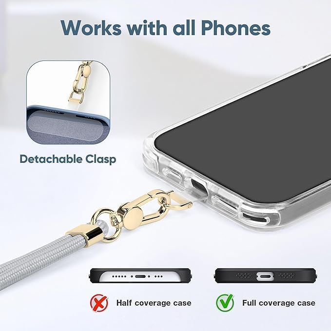 Anti-Theft Phone Lanyard Crossbody & Wrist Strap | 2 Phone Tabs, Secure Lock Design | Universal for All Phones | Adjustable Strap with Premium Metal Buckles | Skin-Friendly Nylon
