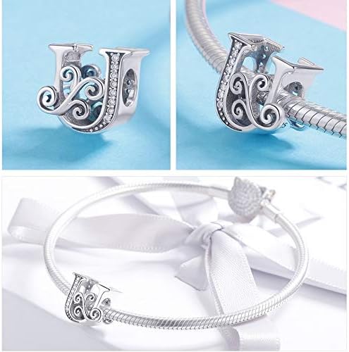 925 Sterling Silver Letter Charms for Pandora Bracelets Alphabet Initial Charms Beads Birthday Christmas Jewelry Gift for Women