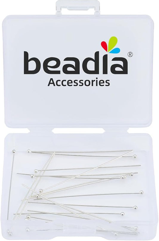 925 Sterling Silver Ball Head Pins 0.5x40mm 20pcs for Jewelry Making Findings
