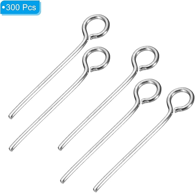PATIKIL 300pcs Stainless Steel Eye Pins 0.6mm/24 Gauge 16mm Earring Flat Headpins for Jewelry Making Supplies Jewelry Findings, DIY Craft, Necklace, Silver