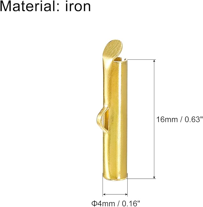 uxcell 100Pcs Slide on End Clasps, 16mm Tube Ball Bead Slider Crimp Ends for Multi-Strand DIY Craft Making, Gold Tone