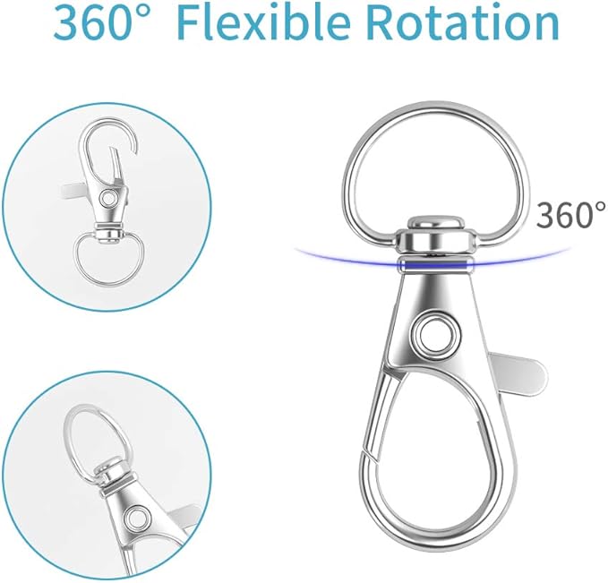 100PCS Keychain Hooks with Key Rings,Metal Swivel Lobster Claw Clasps, for Keychain Clip Lanyard, Jewelry Making, Crafts (Silver)