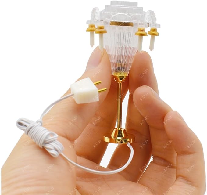 iLAND 1/12 Scale Accessories of Dollhouse Lights, Classic Miniature Lamp for Dollhouse Decoration, Brilliant Candle Chandelier w/Plug