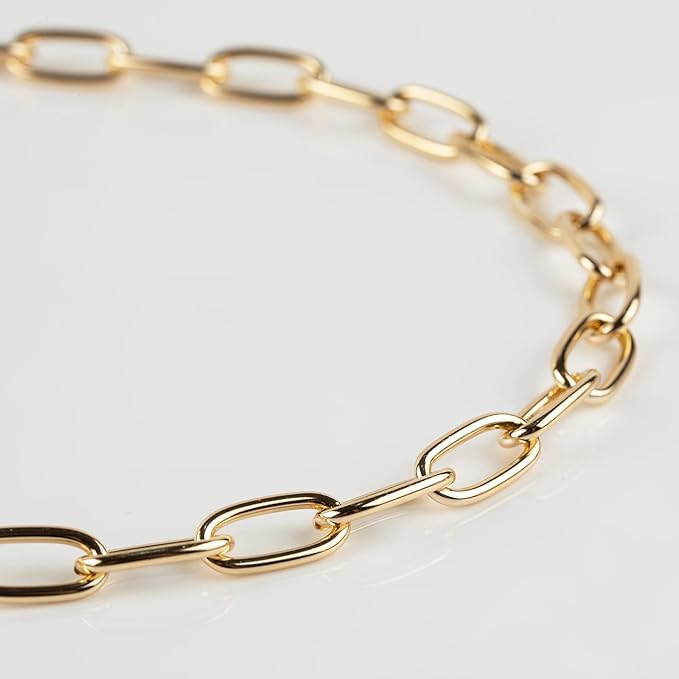 16.4 Feet Aluminum Oval Light Gold Chains for Jewelry Making Unwelded Paperclip Link Cable Chain Roll Necklace Chains Bulk with Lobster Clasps and Jump Rings