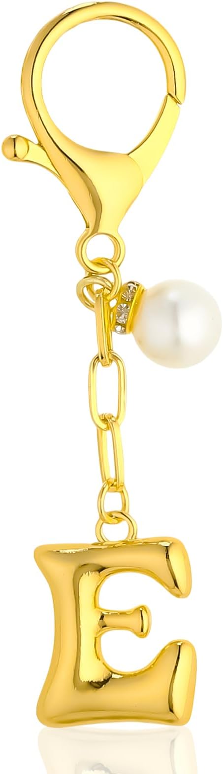 VICKHU Gold Plated Bubble Initial Letter Cute Keychain for Women Car Key Purse Decorative Keyring Handbag Charms Fashion