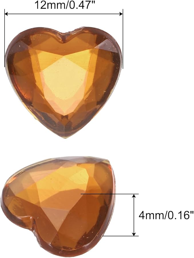 MECCANIXITY 40 Pcs Acrylic Heart Rhinestone 12mm Flat Back Plastic Gems Jewelry Stickers for Craft Bead Face Painting Costume Jewelry Making, Dark Coffee