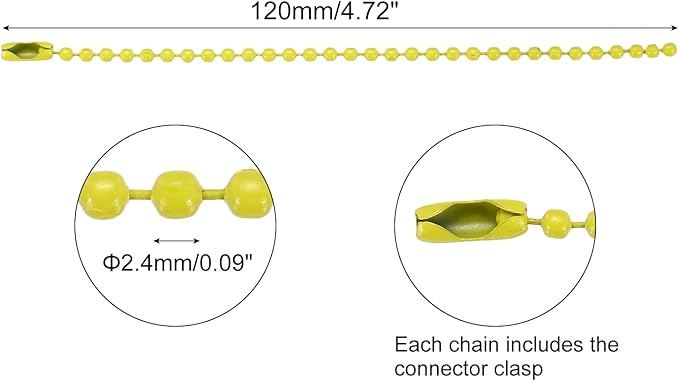 MECCANIXITY 30Pcs 5 Inch Ball Bead Chain, Metal Ball Chain with Connectors for Keychain Hanging Ornament Tag Jewelry Necklace Christmas Decoration,Yellow