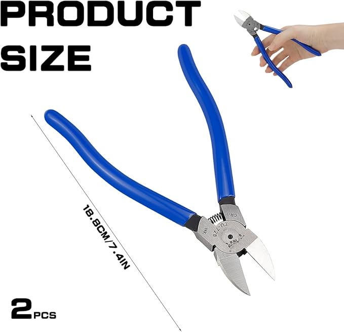 2Pcs Blue Diagonal Flush Wire Cutting Pliers, Precision Side Cutters Pliers for Crafting Jewelry Making, Wire Cutting (8inch)