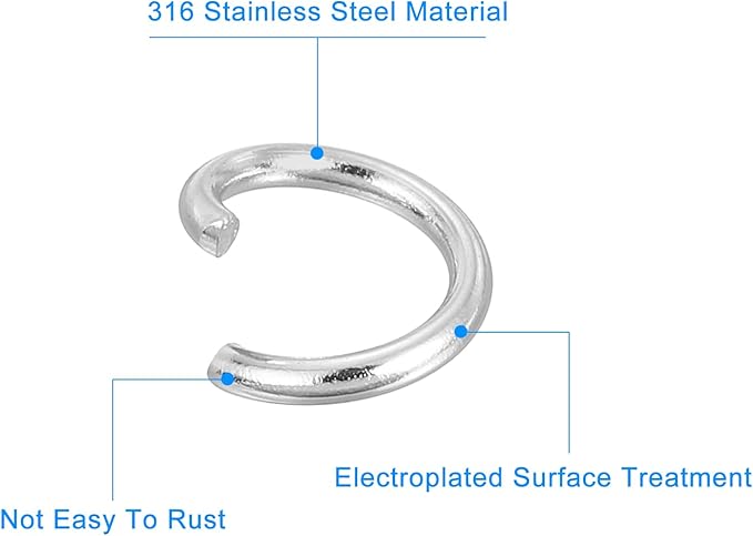 uxcell 200Pcs Open Jump Rings, 8mm 316 Stainless Steel O Rings, Split Rings Circle Clasp Connecting Rings for Jewelry Making Supplies Necklace Repair, Silver