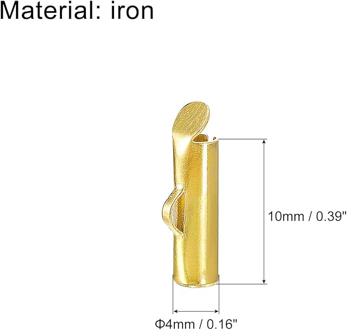uxcell 100Pcs Slide on End Clasps, 10mm Tube Ball Bead Slider Crimp Ends for Multi-Strand DIY Craft Making, Gold Tone