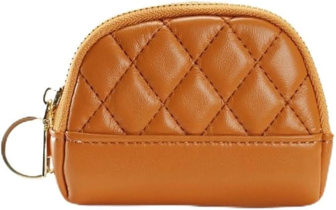 Leather Squeeze Coin Purse Pouch Small Leather Coin Purse Change Pouch With Key Ring (Khaki)