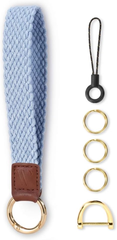Key Chain, Stretchy Keychain Wristlet, Cute Wrist Lanyard Strap for Car Keys with D Ring for Women Men (Fish - Mist Blue)