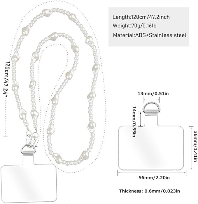 Phone Crossbody Chain Cell Phone Lanyard,Universal Leather+Metal Shouder Strap with Phone Tether Patches (N)