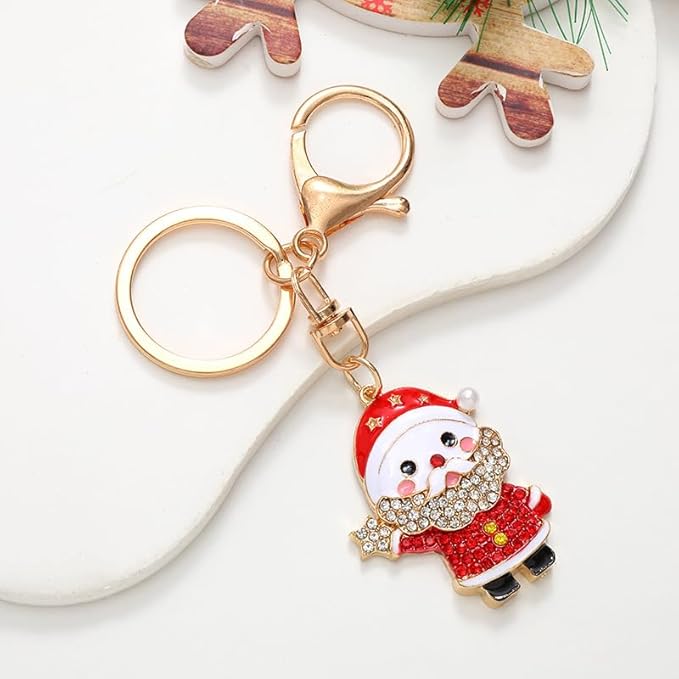 Dreuyet Christmas Keychain Rhinestone Crystal Christmas Tree Santa Purse Bag Handbags Charms for Women Lady Friends