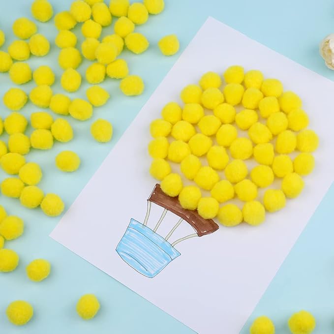 MORFEN 150 Pieces Pom Poms, 1 Inch Yellow Craft Pom Poms, Fuzzy Pompom Puff Balls, Small Pom Pom Balls for DIY Arts, Crafts Projects, Home Decorations