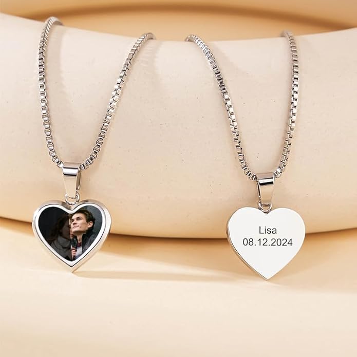 CLYLIFE Picture Necklace Personalized Photo,Custom Disc/Heart Pendant for Men Women Dad Mom Customized Necklace with Chain Photos Memorial Gifts for Mother's Day, Birthday, Anniversary