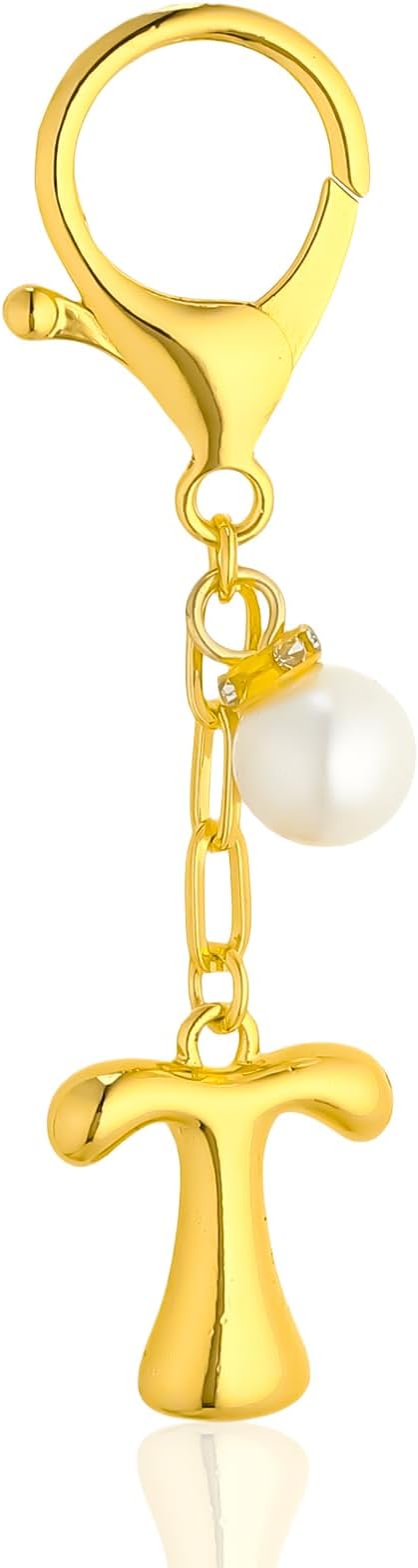 VICKHU Gold Plated Bubble Initial Letter Cute Keychain for Women Car Key Purse Decorative Keyring Handbag Charms Fashion