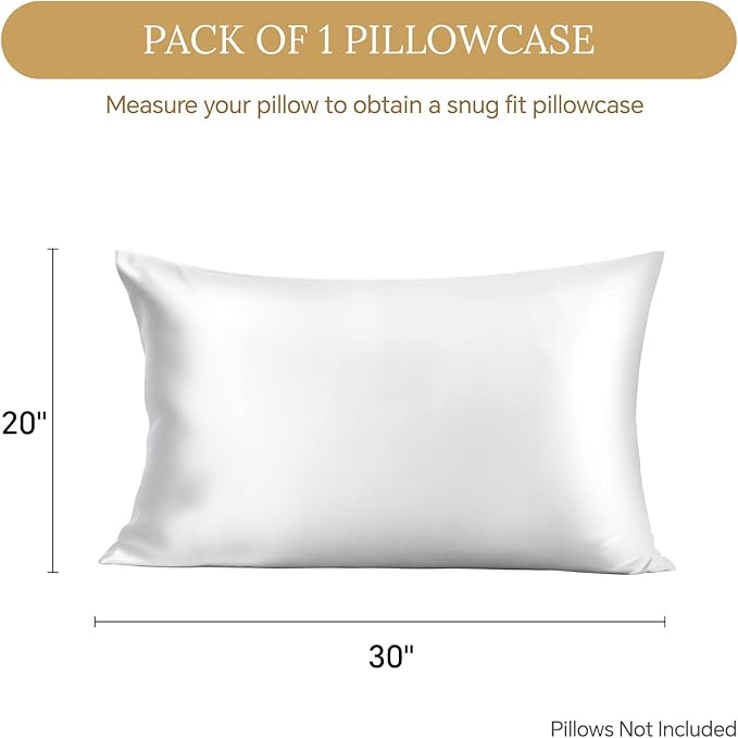 INFIIXSO Mulberry Silk Pillowcase for Hair and Skin, Silk Pillow Cases Queen Size with Hidden Zipper 20x30 Inches, Extraordinary Smooth and Soft Cooling Pillow Cases for Hot Sleepers(White, 1 Pack)