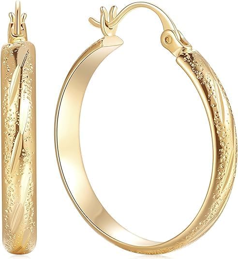 DZCYAN 14K Gold Hoop Earrings for Women Gold Hoop Earrings for Women Hoops Earring for Womens Grainy Hoops Earring for Womens 20/25/30mm
