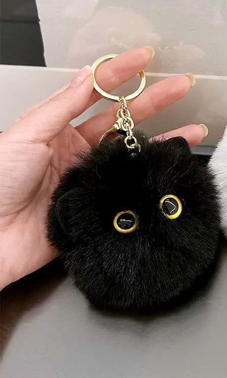 Stocking Stuffers, Cute Cat Plush Keychains Cool Cat Pom Pom Car Keychain Kawaii Backpack Christmas Gifts for Women