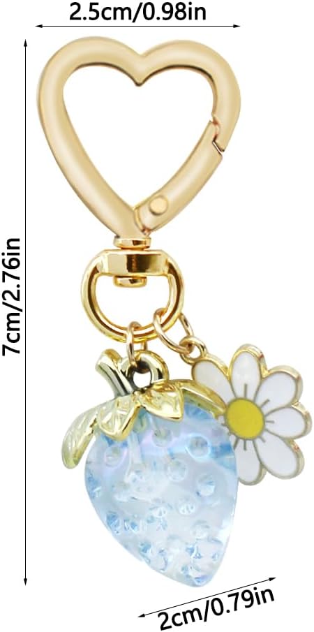 3Pcs Strawberry Keychain, Cute Strawberry Heart-Shaped Flowers Keyrings Daisy Keychain Accessories for Girls Purse (Red Blue Purple)
