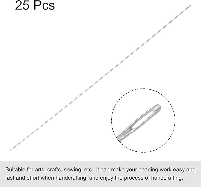 uxcell 25Pcs Beading Needles Fine Thin Long Straight Sewing Embroidery Threads Stainless Steel 4.72 Inch 0.55mm Wire Diameter