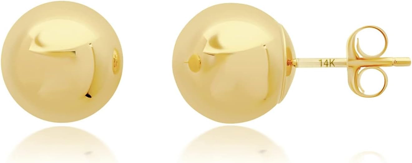 14K Gold Stud Earrings for Women | Yellow Solid Gold Flat & Full Ball Earrings with Gold Butterfly Backs | 4MM-8MM Hypoallergenic Real 14K Button Ball Studs for Women & Men by MAX + STONE