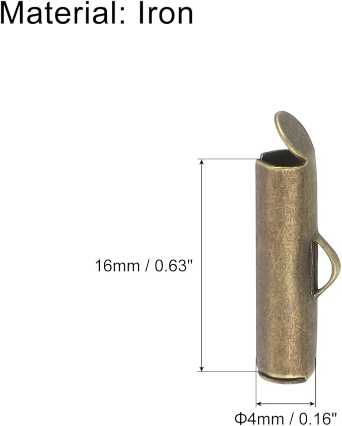 uxcell 100Pcs Slide on End Clasps, 16mm Tube Ball Bead Slider Crimp Ends for Multi-Strand DIY Craft Making, Bronze Tone