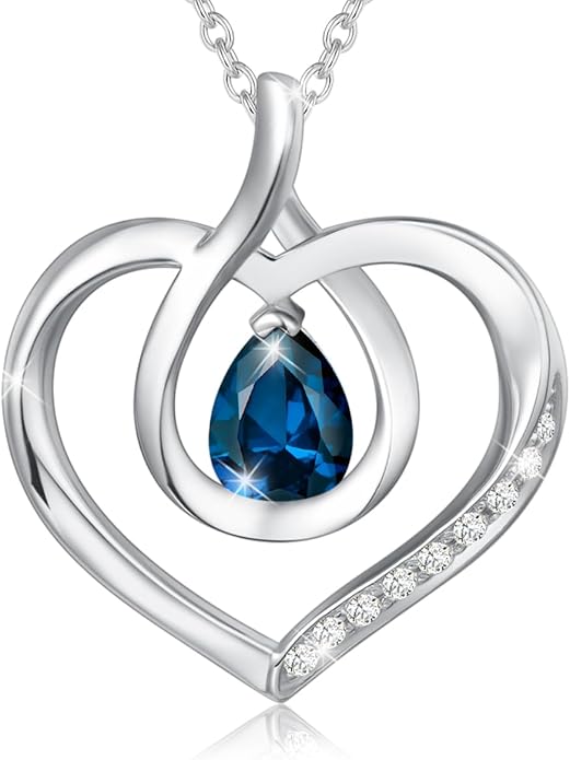 AGVANA Christmas Gifts Heart Birthstone Necklace for Women Sterling Silver Genuine or Created Gemstone Forever Love Pendant Necklace Fine Jewelry Anniversary Birthday Gifts for Women Mom Wife