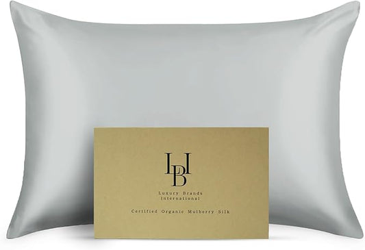 Silk Pillow Cases Certified Organic 100% Pure Mulberry Silk Pillowcase Grade 6A 25 Momme Pillowcase (Gray, King, Pack of 1)