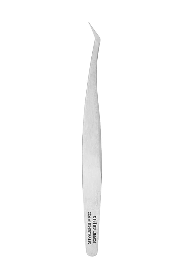 Staleks Pro Professional Eyelash Tweezers EXPERT 40 Type 13 – L-Shaped 40° Tip – Stainless Steel – For Volume Eyelash Extensions 2D–8D