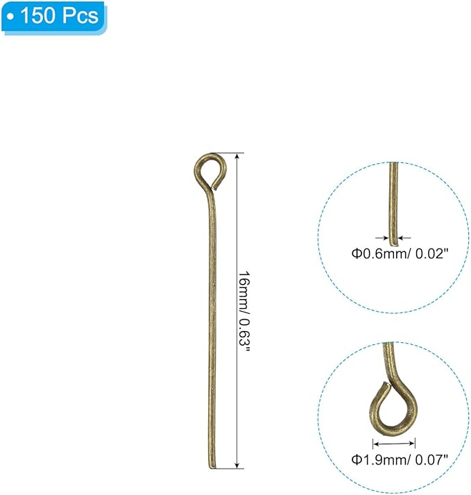 PATIKIL 16mm Open Eye Pins, 150Pcs 23 Gauge Metal Head Pins Needles Eye Pins for Jewelry Making Findings Earring Necklace Bracelet DIY Crafts, Bronze
