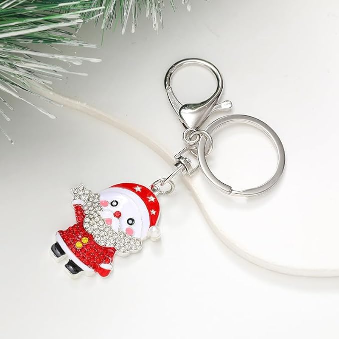 Dreuyet Christmas Keychain Rhinestone Crystal Christmas Tree Santa Purse Bag Handbags Charms for Women Lady Friends