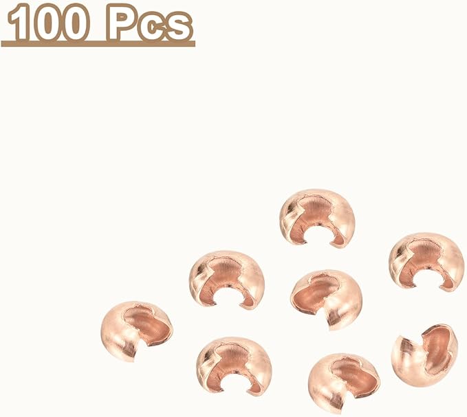 uxcell 100pcs Crimp Bead Covers, 4mm/0.16" Half Round Open Crimp Beads Knot Cover Metal Small Loose Beads End Tip for Bracelet Jewelry Making Craft DIY, Rose Gold