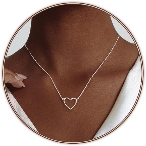 Airmb Cute Heart Necklace for Women Gold/Silver Plated Heart Pendant Choker Necklaces Tendy Love Heart Chain Necklace Dainty Gold/Silver Necklace Jewelry Gifts for Women