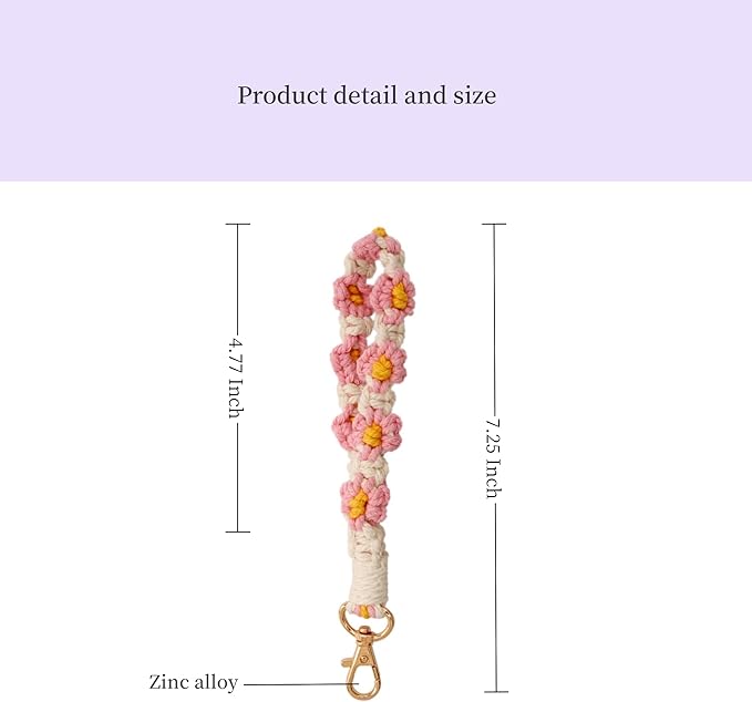 Boho Keychain Handmade Keychain Wristlet Key Chain Wrist Lanyard for Keys Cute daisy keychain for Women