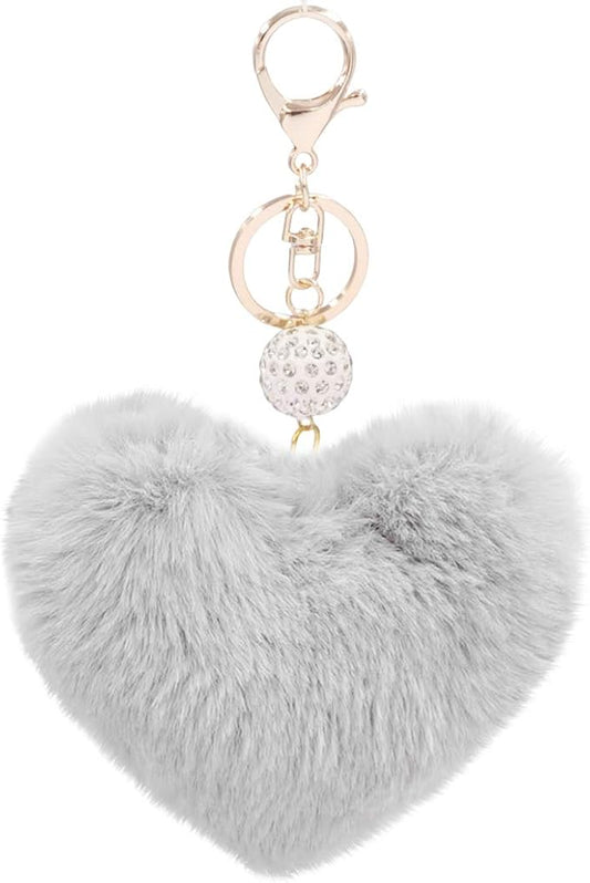 Women's Heart Faux Fur Pom Pom Key Chains Bag Accessory Puffball Keyring Backpack Charms for Girls