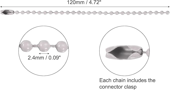 MECCANIXITY 20Pcs 5 Inch 12cm Ball Bead Chain, Metal Ball Chain with Connectors for Hanging Ornament Jewelry Necklace Dog Tag Keychain Christmas Decoration,Light Gray